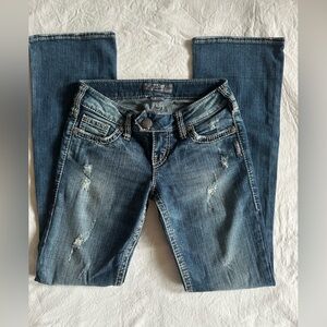 Silver Jeans Womens Skinny Jeans Blue Distressed